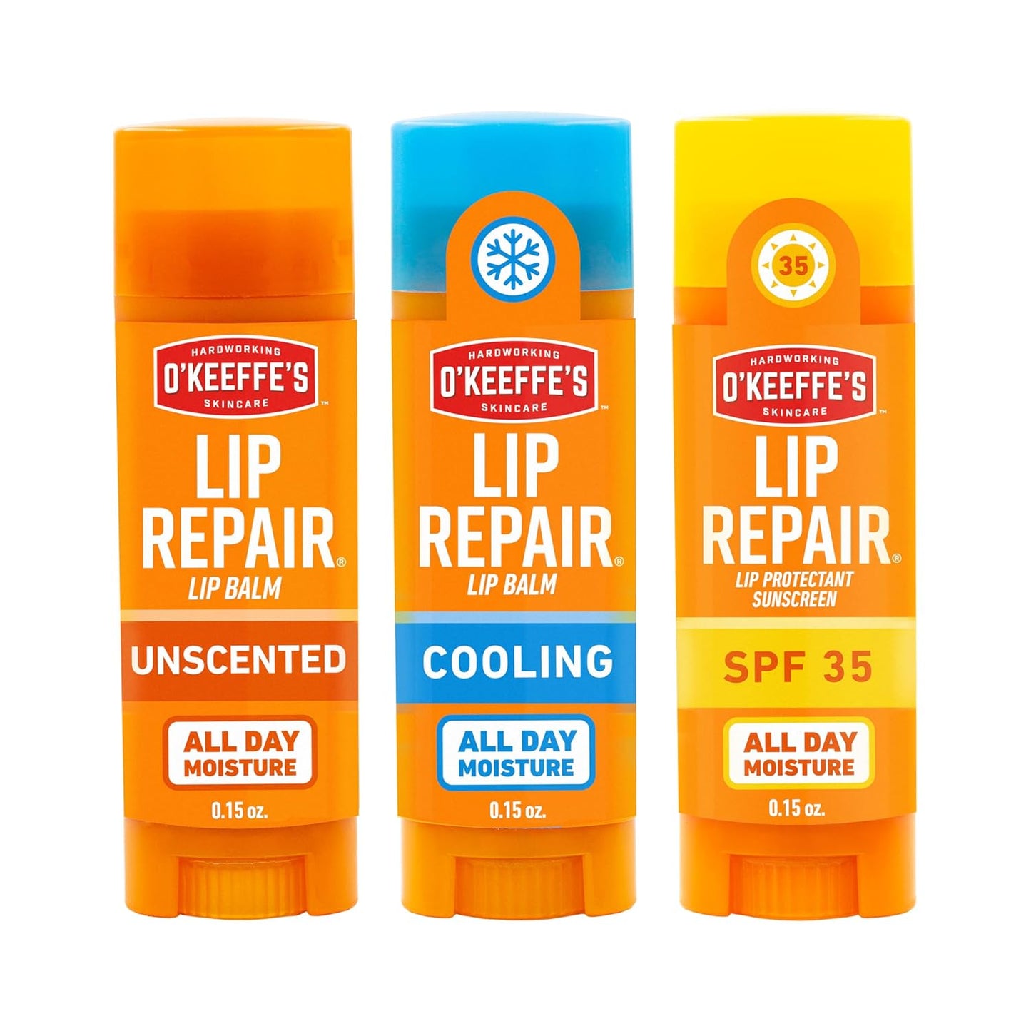 O'Keeffe's Lip Repair Lip Balm Set for Dry, Cracked Lips - Stick (Pack of 3: 1 Cooling + 1 Unscented + 1 SPF) - Moisturizer for for Extremely Cracked, Dry Lips