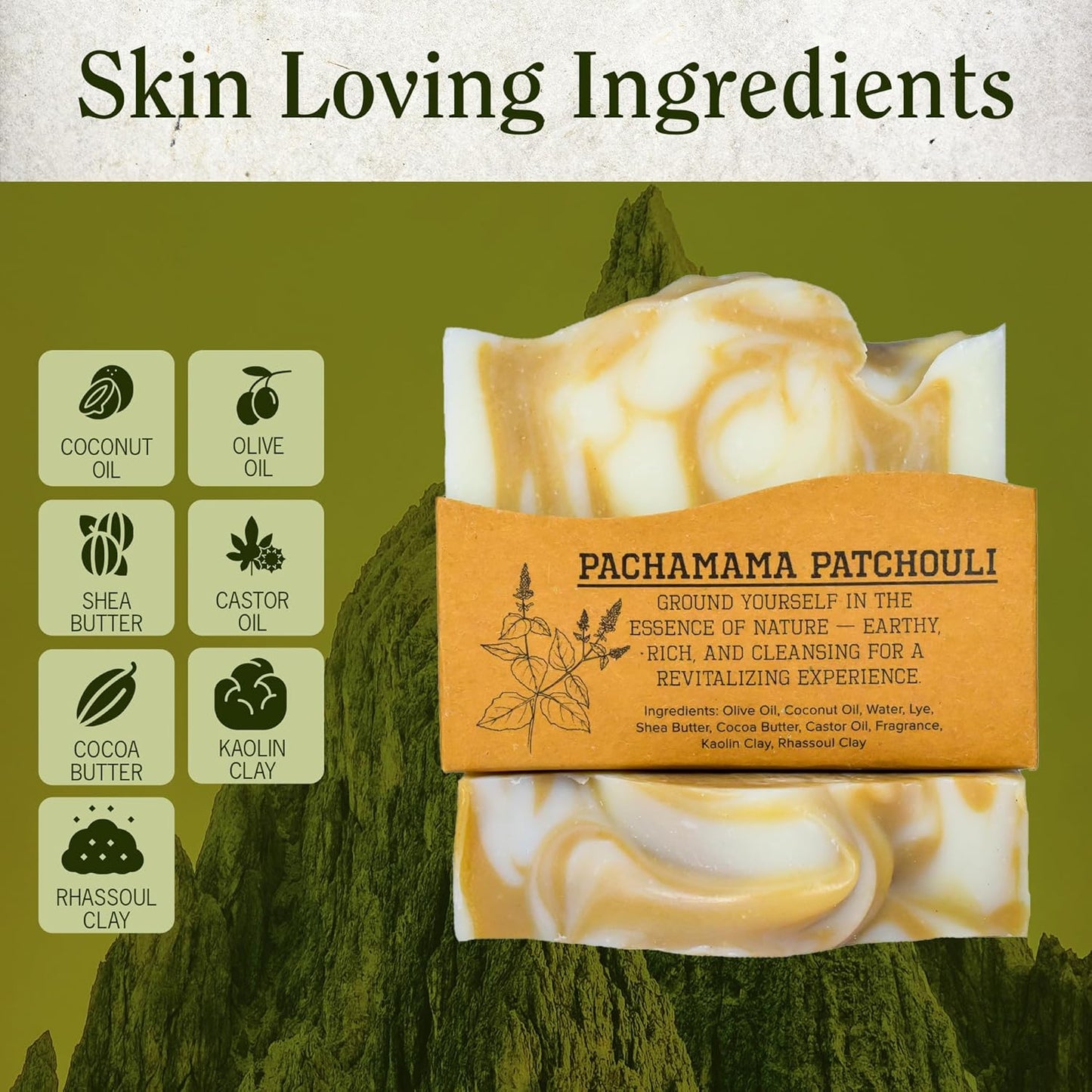 CompassSoap Pachamama Patchouli | Natural Bar Soap for Men & Women | Body & Face Soap Bar for Women and Men | Minimalist & Gentle Lather| Natural Bath Soap, Paraben & Phthalate Free|5 oz Pack of 2
