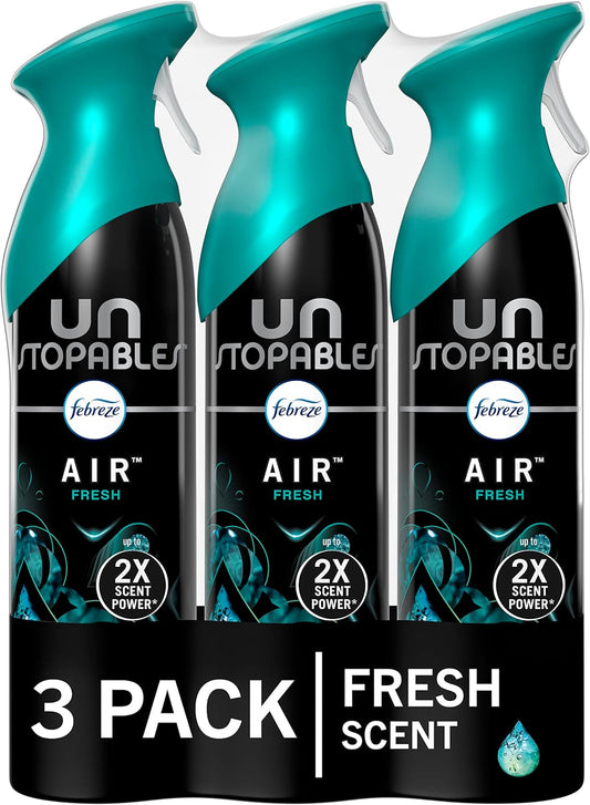 Febreze Air Mist Air Freshener Spray, Odor-Fighting Room Spray, Air Fresheners for Home and Bathroom and Kitchen, Aerosol Can, Unstopables Fresh Scent, 8.8oz, 3 Count
