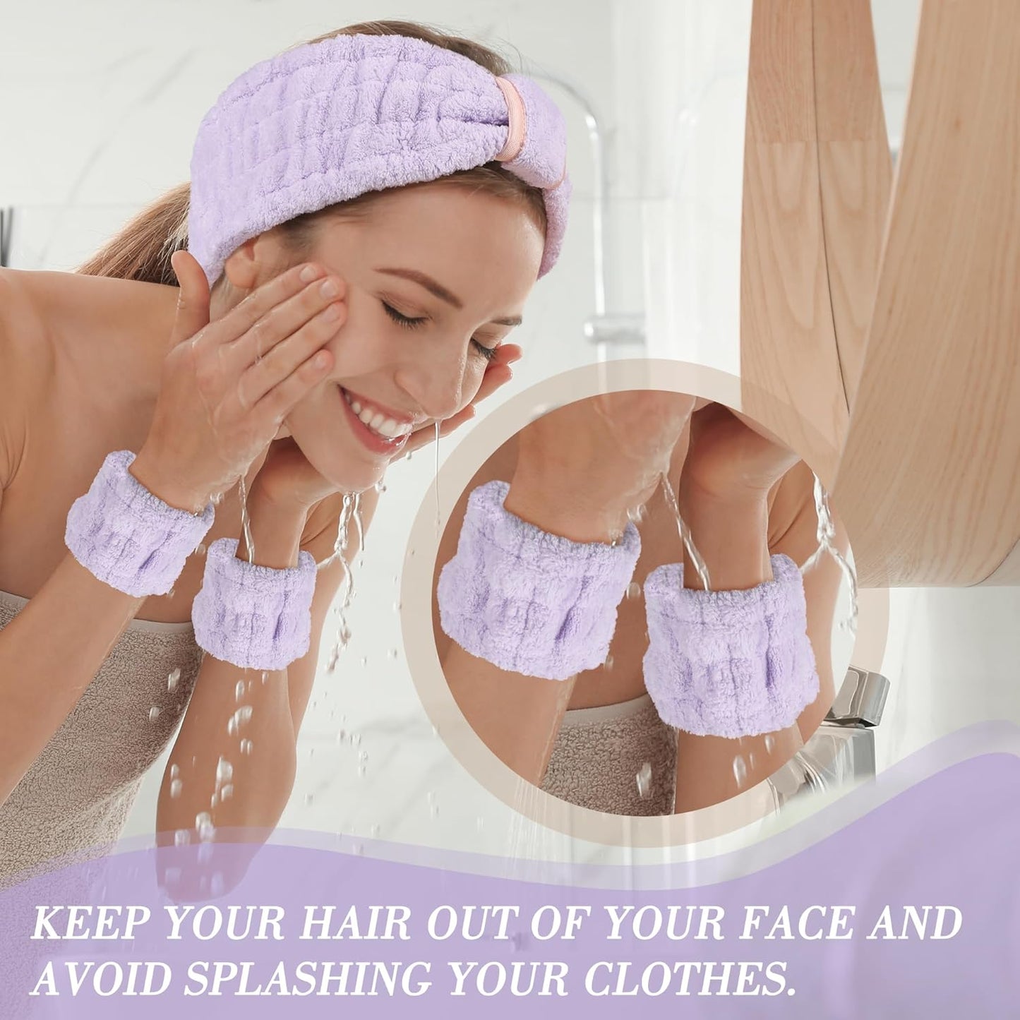 Spa Headband and Wristband Set - 3-Piece Skincare Headbands & 6-Piece Wrist Spa Wristbands for Women,Facial Hairbands for Washing Face, Makeup, Sports, Yoga, Headband for Washing Face