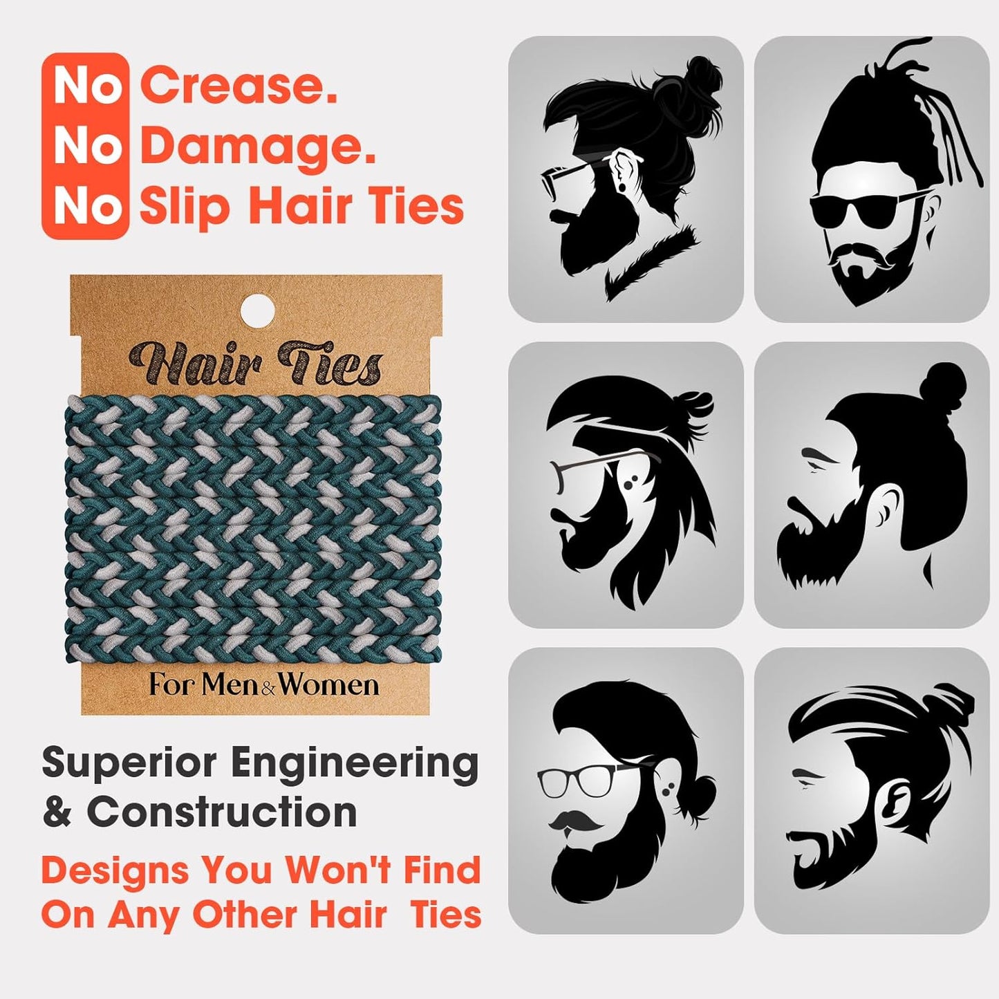 EasYoung 10pcs Braided Men's Hair Ties, Elastic Hair Coils for Buns, Curly Thick Hair