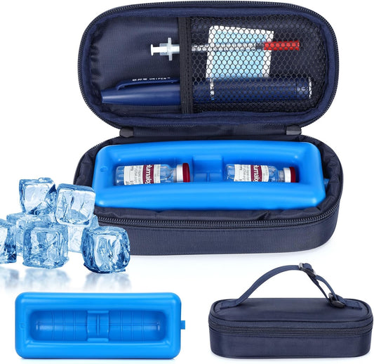 Leng Ke Insulin Cooler Travel Case – Diabetic Travel Case TSA Approved, Medicine Cooler for Travel TSA Approved, Portable Mini Cooler Case with Protective Ice Brick (Blue)
