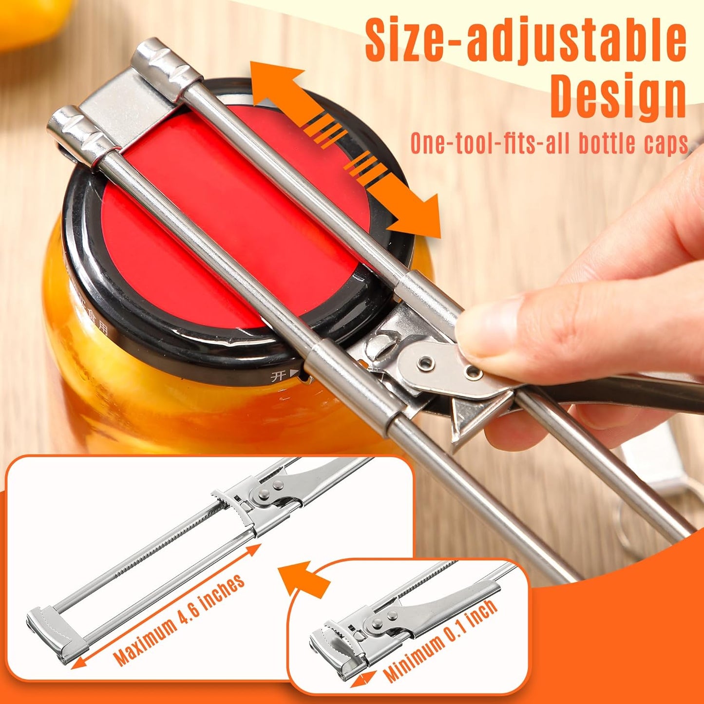 2PCS Adjustable Stainless Steel Jar Opener & 2PCS Keychain Bottle Cap Opener, Jar Openers for Seniors, Arthritis, Men, Kids, Weak Hands, Gripper Tight Lid Kitchen Gadgets