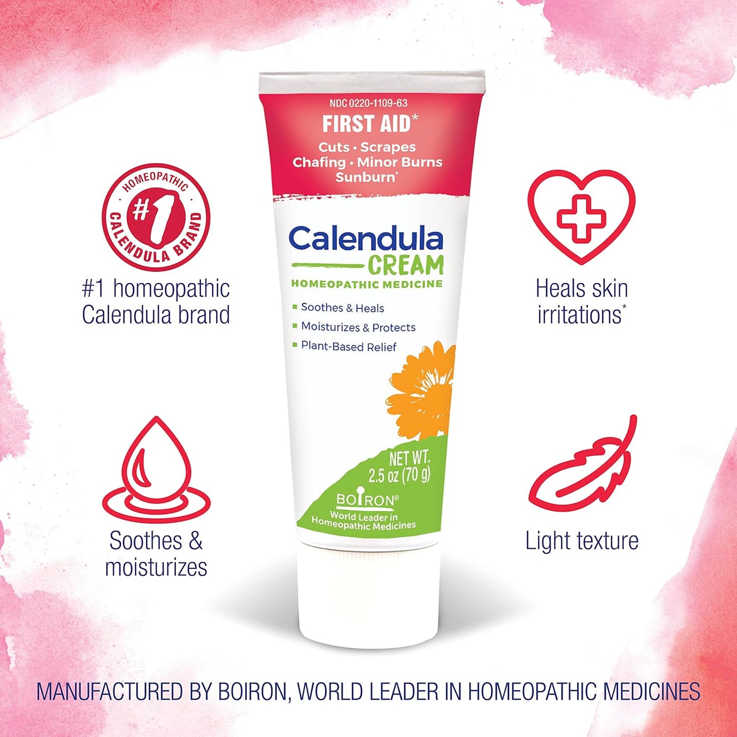 Boiron Calendula Cream for First Aid, Minor Burns, Cuts, Scrapes, Insect Bits and Sunburn - 2.5 oz