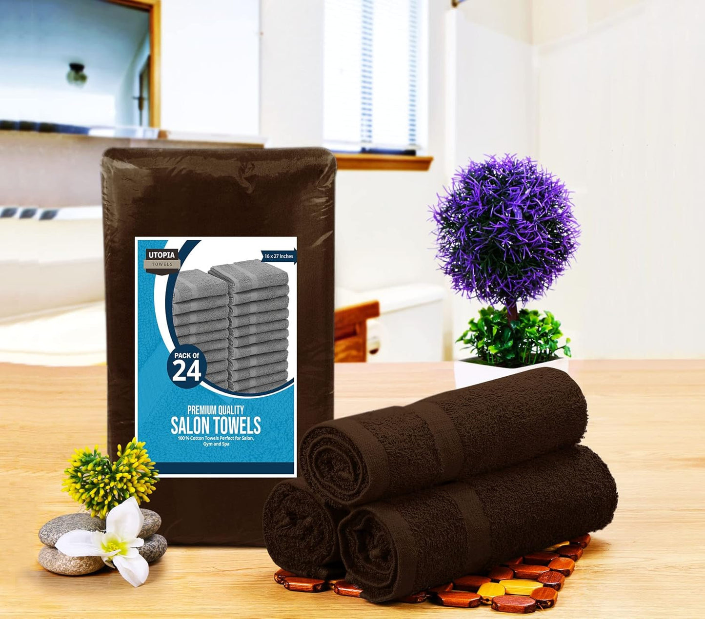 Utopia Towels Dark Brown Salon Towels, Pack of 72 (Not Bleach Proof, 16 x 27 Inches) Highly Absorbent Towels for Hand, Gym, Beauty, Hair, Spa, and Home Hair Care