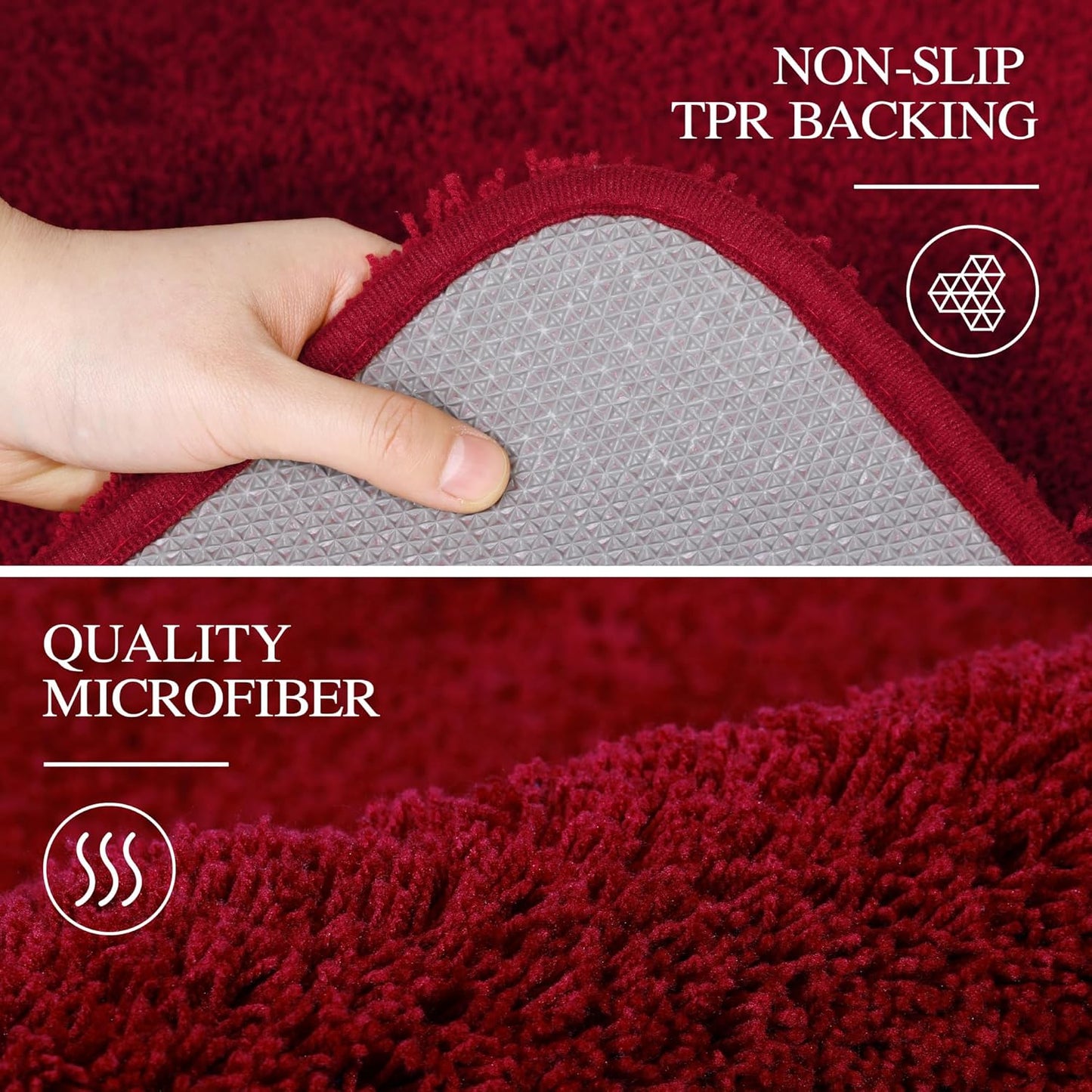 Walensee Shaggy Bath Mat (24 x 60, Red) - Luxury Machine Washable Microfiber Rug with Extra Soft, Absorbent Pile and Non-Slip Backing for Bathroom Floor