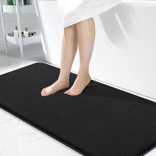 OLANLY Thick Memory Foam Bath Mat Rug 47x24, Extra Soft Absorbent Bathroom Rug, Quick Dry Bath Mats, Non-Slip, Machine Washable Carpet for Bathroom, Tub and Shower, Home Decor Accessories, Black