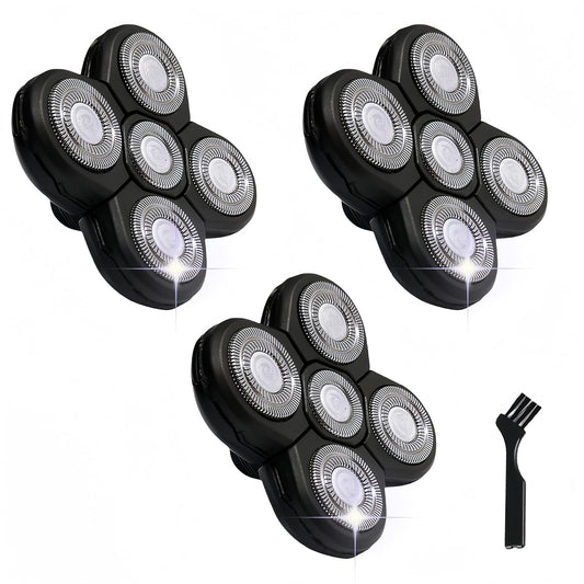 3 pcs Blades Refills Compatible with Freebird Head Shaver, 5 Blades Shaver Replacement Heads for Bald Men Freedom Grooming + 1 Cleaning Brush, Silver