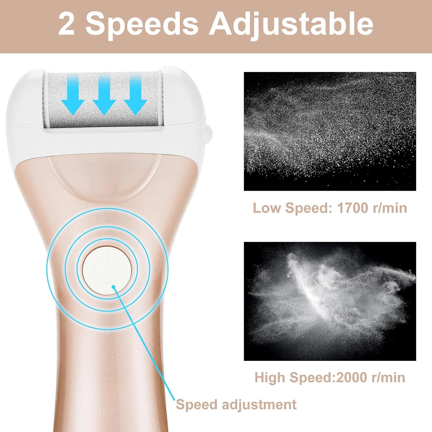 Callus Remover for Feet, Nicebirdie Electric Foot File Callus Removers Rechargeable Waterproof Pedicure Tools Foot Scrubber Shaver Feet Care Tool for Cracked Heels Dead Skin （Golden）