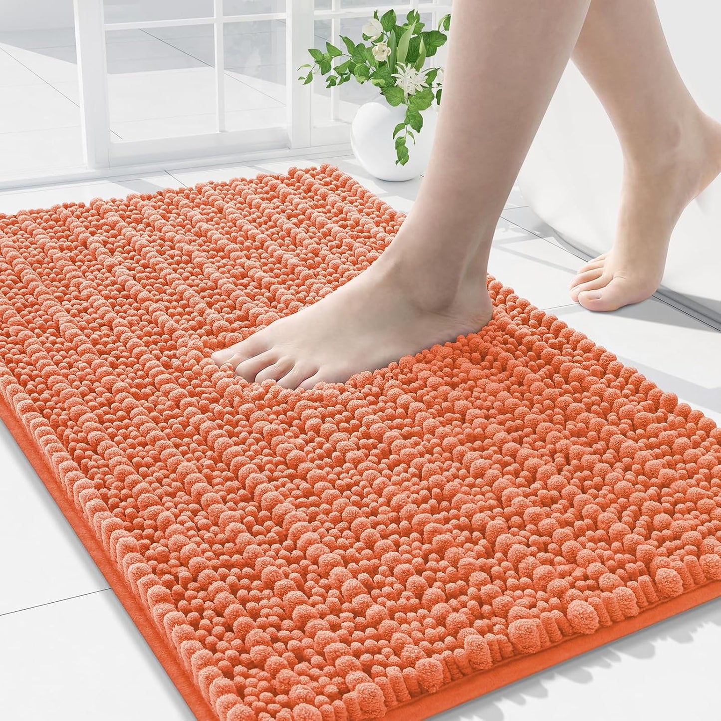 Arotive Luxury Chenille Bathroom Rug Mat, Extra Soft Thick Absorbent Shaggy Bath Rugs, Non-Slip Machine Wash Dry, Plush Bath Mats for Bathroom, Shower and Tub, 30x20, Coral