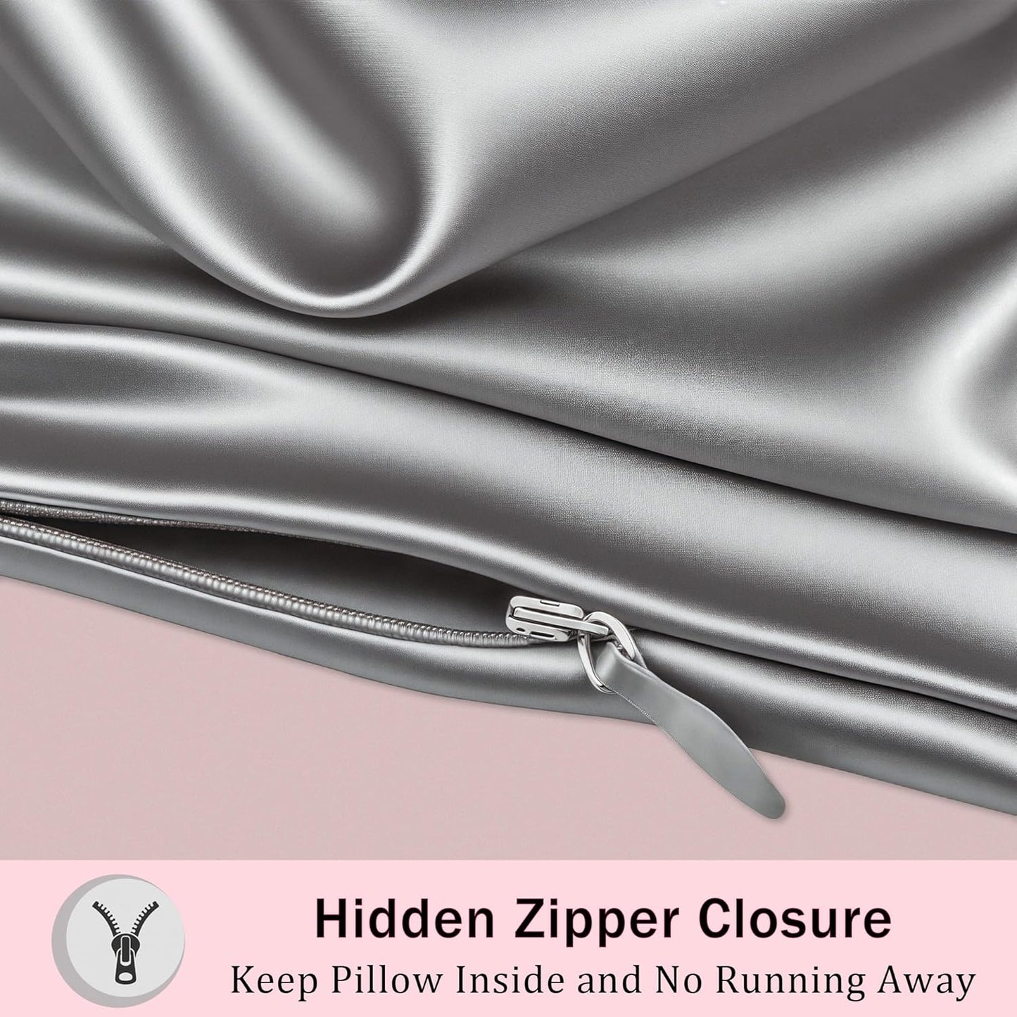 Mulberry Silk Pillow Cases with Zipper, Ultra Smooth Soft Breathable Cooling Pillow Cases for Hot Sleepers, Silk Satin Pillowcase for Hair and Skin, Gifts for Women (Silver Grey, King Size, 1 Pack)