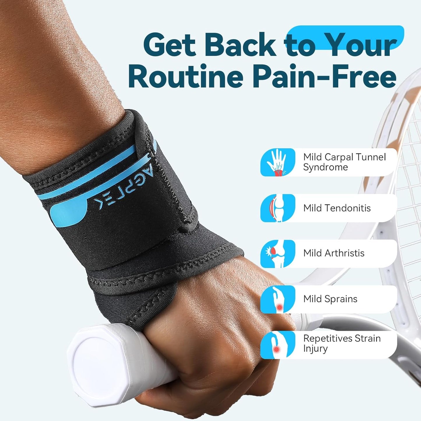AGPTEK Wrist Hand Brace for Mild Carpal Tunnel Syndrome Arthritis Tendonitis Pain Relief, Adjustable Wrist Support for Weightlifting, Gym, Wrok, Sports, Daily Use- Right Hand