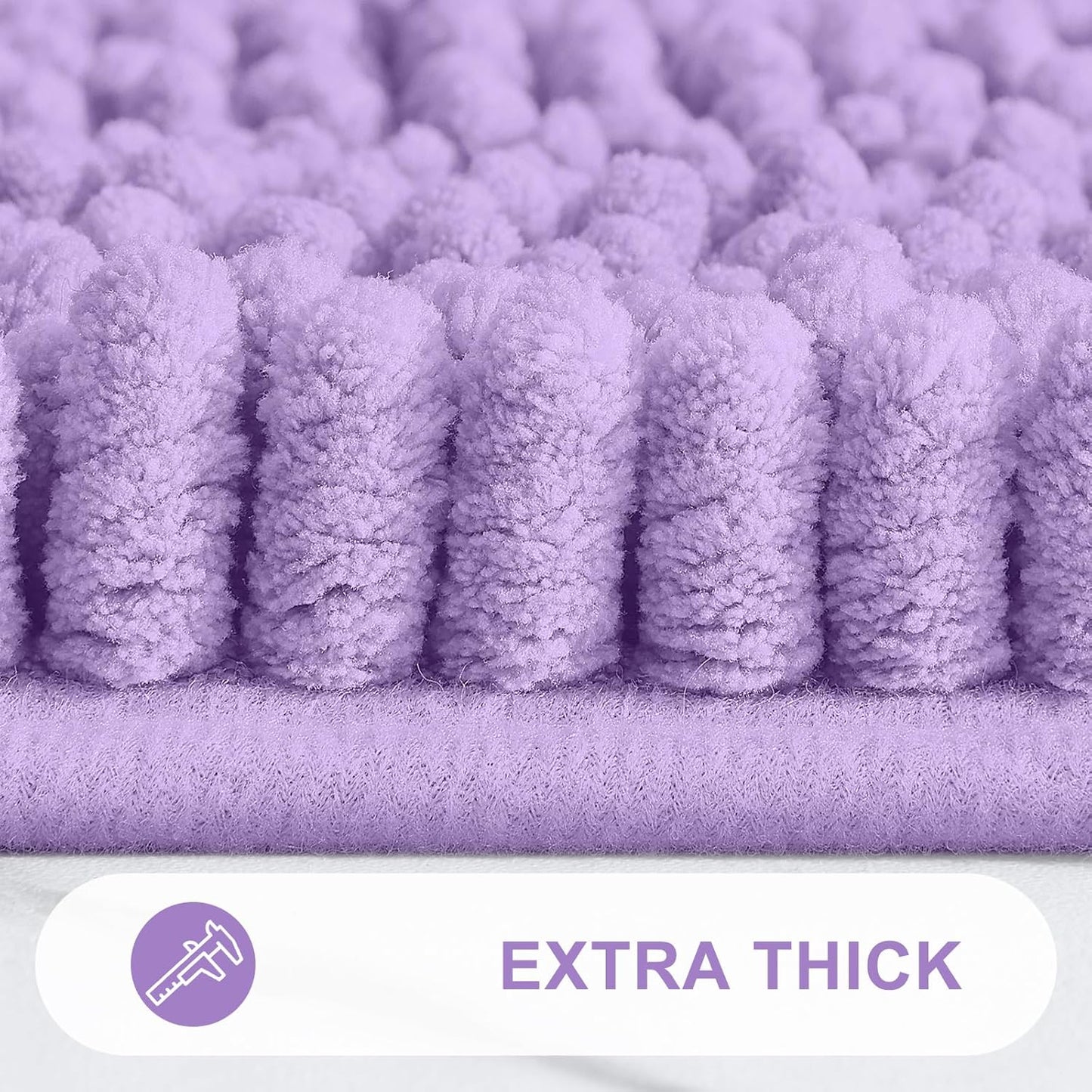Grandaily Chenille Striped Bathroom Rugs 24x16, Extra Thick and Absorbent Bath Mats, Non-Slip Soft Plush Shaggy Shower Carpet, Machine Wash Dry, Bath Rug for Bathroom, (Small, Purple)