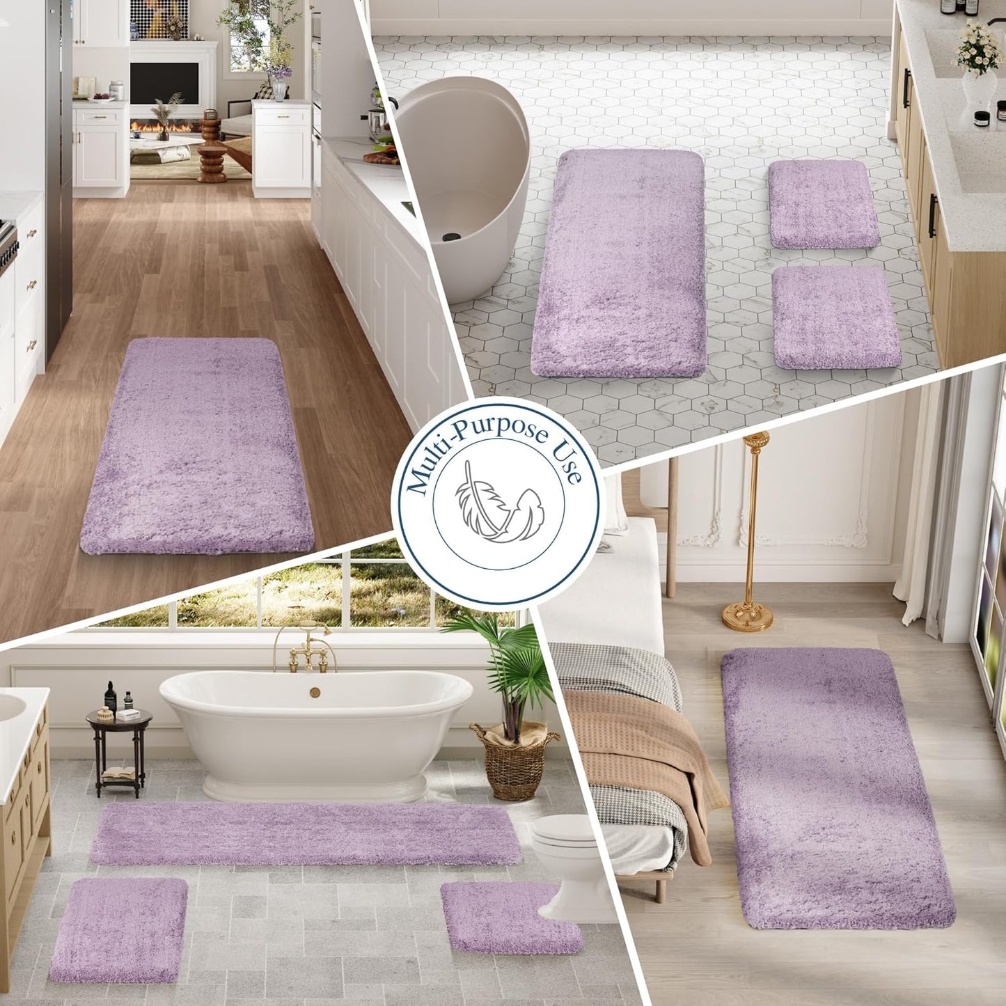 Walensee Large Bathroom Rug (24 x 48, Lavender) Extra Soft and Absorbent Shaggy Bath Mat Machine Washable Microfiber Non Slip Luxury Floor Mat