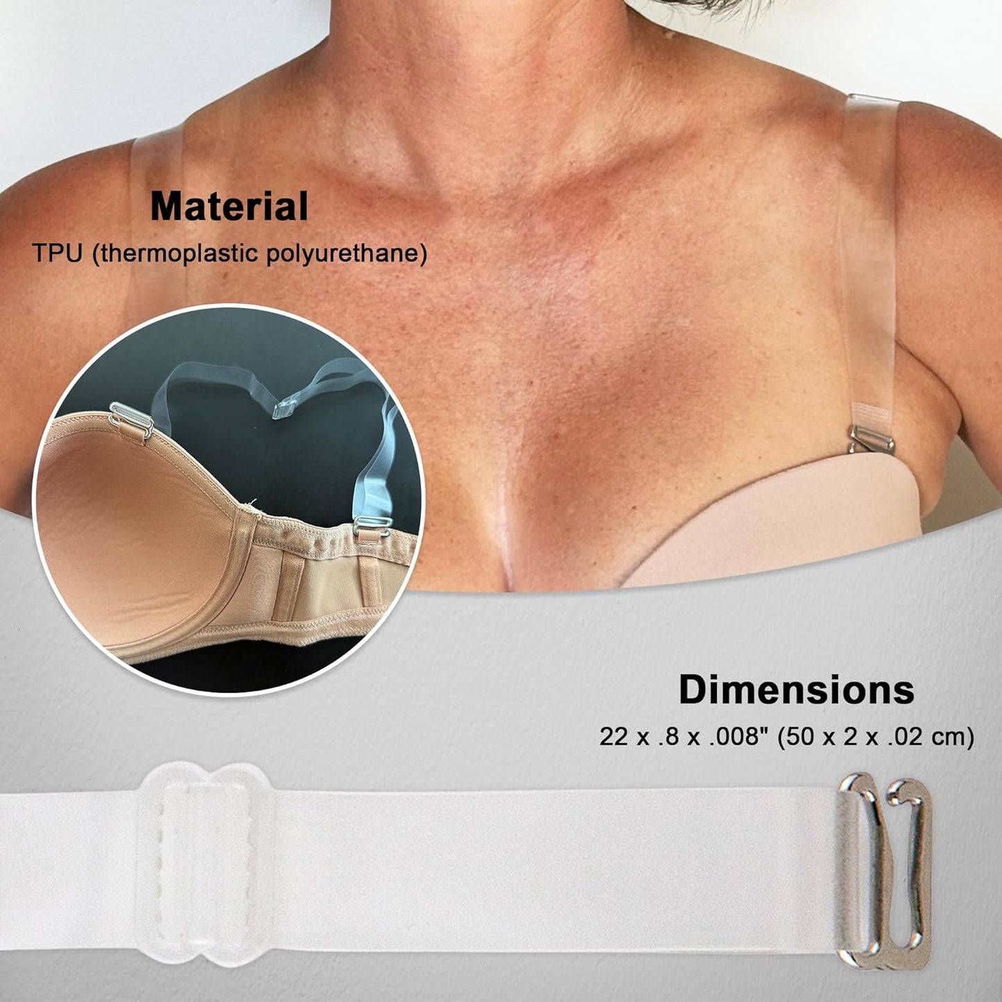 Fashion First Aid Clearly Gone Invisible Clear Bra Straps for Women – 3/4 Inch Wide with Metal Hooks – Adjustable Transparent Strap Pair for Strapless and Convertible Bras
