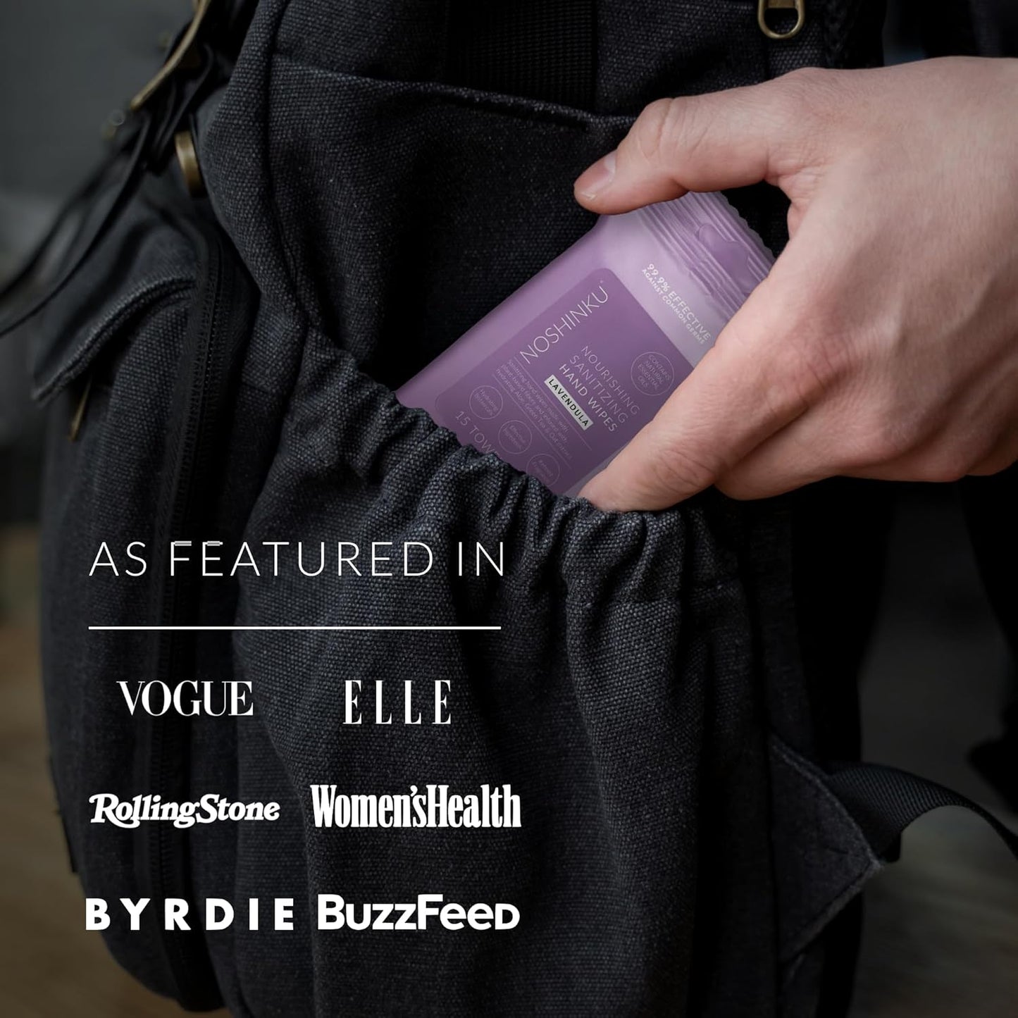 Noshinku Lavendula Hand Sanitizer Wipes, 6-Pack (90 Towelettes) – Resealable Travel Wipes with Ethyl Alcohol, Aloe & Green Tea, Plant-Based Fiber, Essential Oil Scents, Cruelty-Free & No Dyes