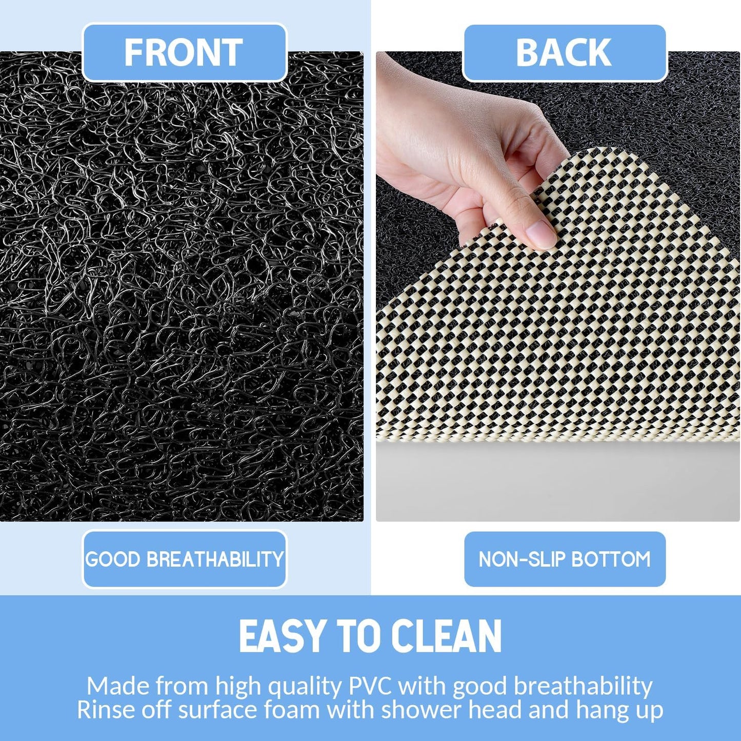 Non-Slip Bathtub Mat, Anti Slip Shower Mat, Fast Drying Bathtub Mats, Foot Scrubber Mat, Anti Slip Mat for Tub, Floor, Bathroom, Kitchen, Home, Hotel (Black 36"×24")