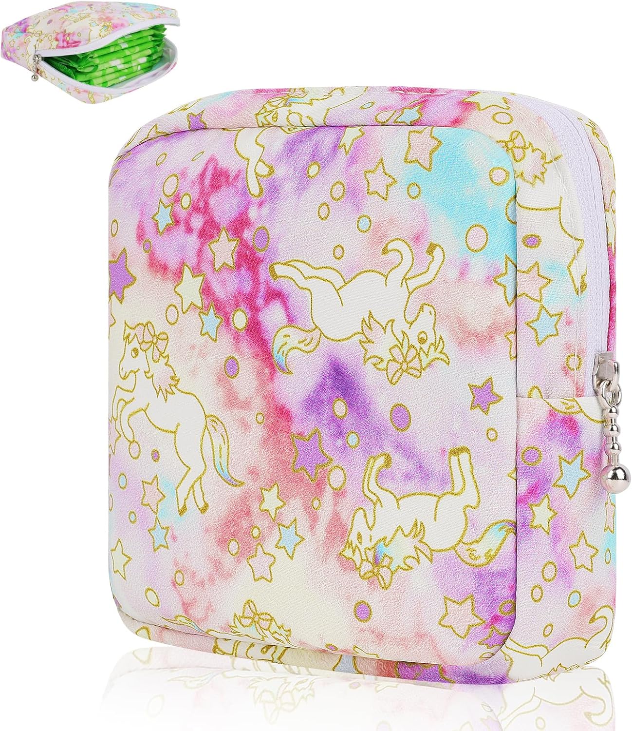Desing Wish Portable Period Bag for Teen Pads & Sanitary Napkins, Small Tampons - Sanitary Napkin Storage Bag & First Period Gift for Teen Girls (Dazzling Horse)