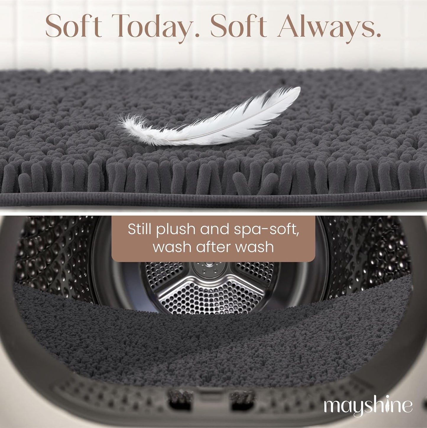 MAYSHINE Plush Shaggy Chenille Bath Mat | Extra Soft, Super Absorbent, Non-Slip Bathroom Rug | Fluffy Microfiber, Area Rug Sets for Bathroom Floor, Kitchen, Living Room | 71"x31" | Charcoal Gray