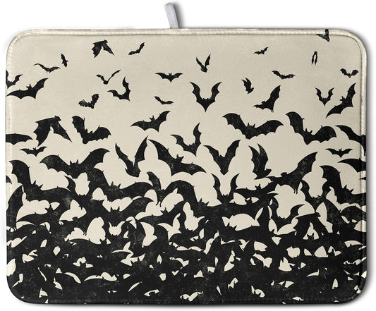 Halloween Bats Halloween Dish Drying Mat for Kitchen Counter 18x24 Inch Microfiber Absorbent Drying Mats Washable Dishes Drainer Mats Reusable Dish Rack Pad for Coffee Bar