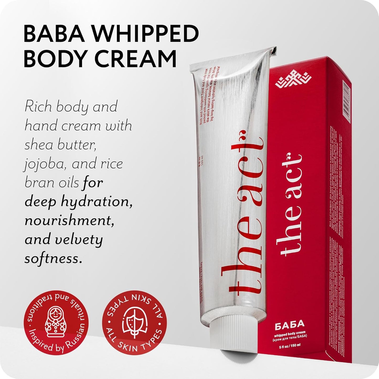 The Act BABA Whipped Body Cream – Deep Moisturizing Natural Shea Butter Hand & Body Lotion for Women & Men, Soothes Dry Skin, Nourishes & Restores, Gift for Sensitive Skin, 5 Fl Oz