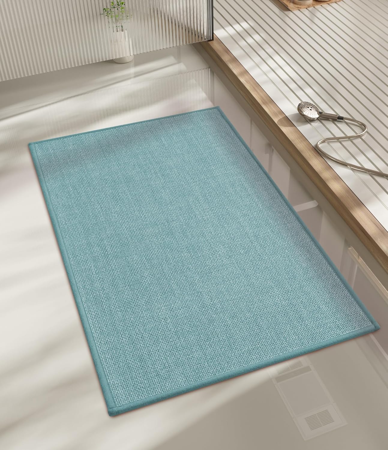 chakme Bathroom Rugs Mat 32x17, Ultra Thin Non Slip Bath Mat Quick Dry Absorbent Bath Mat for Bathroom Floor, (Light Blue, 32"x17")