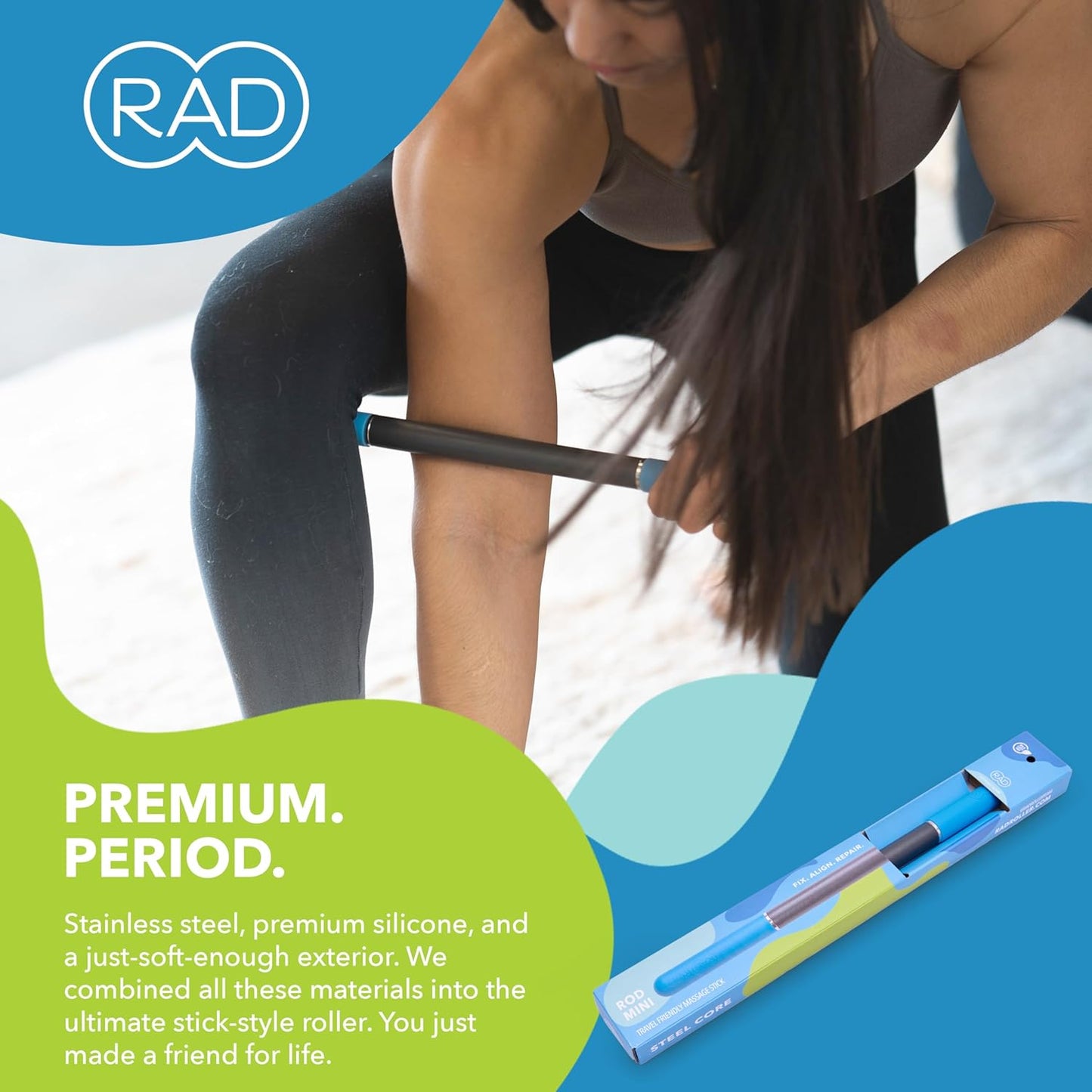 RAD Rod Mini – Compact Deep Tissue Massage Roller Stick – Travel-Ready Myofascial Release Tool for Legs, Back, Neck, Arms & Shoulders – Muscle Roller for Mobility & Recovery