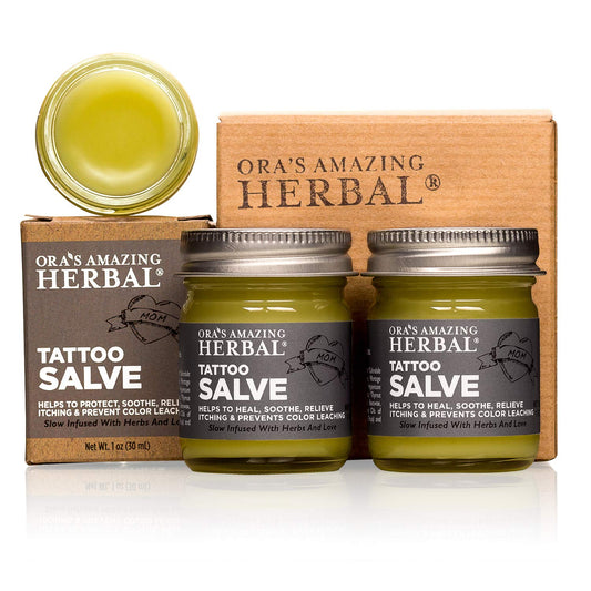 Ora's Amazing Herbal, Tattoo Salve, Tattoo Aftercare Balm| Color Enhancement for Old Ink | Itchy Relief Cream Ointment for New Tattoo| Paraben Free, Plastic Free| | Faster Healing | 1 oz 2 Pack