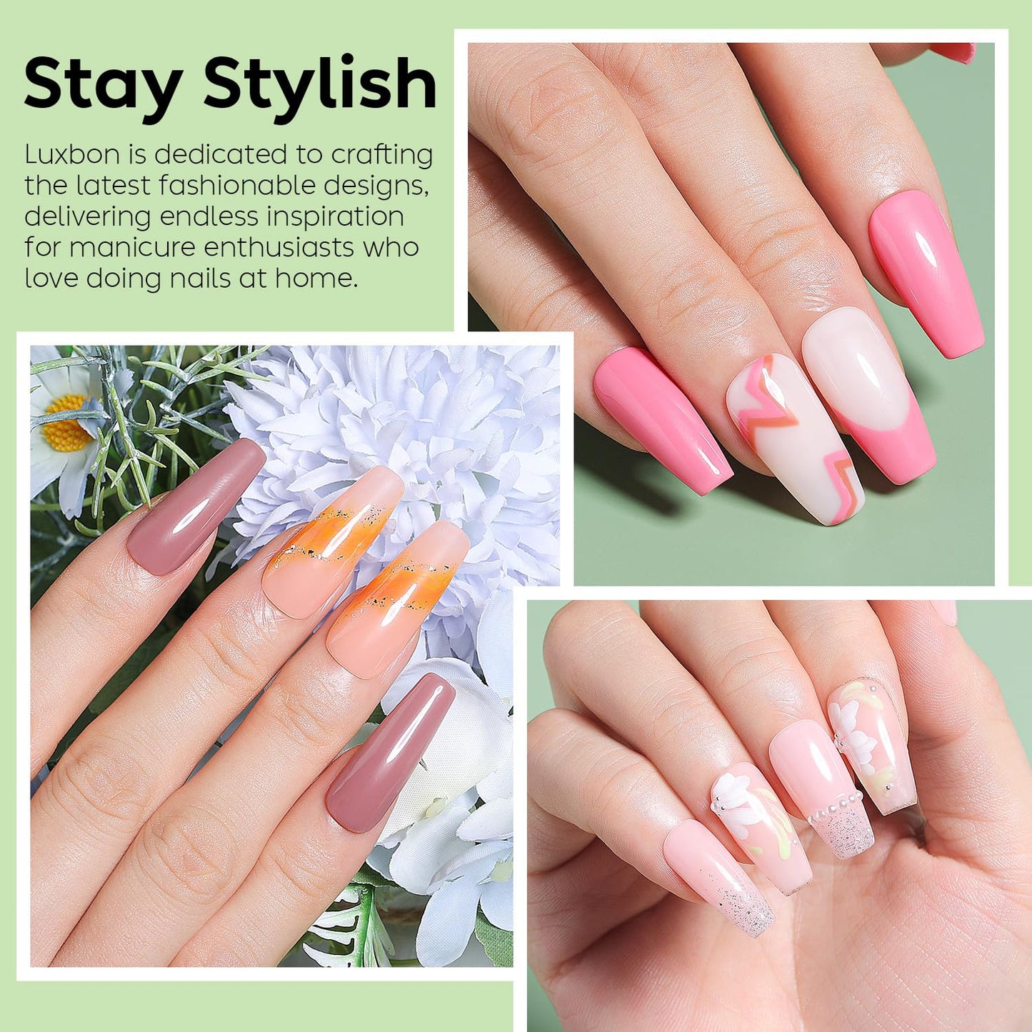 Luxbon 12 pcs Gel Nail Polish Set - Spring Color Set Long Lasting Gel Polish, uv led Soak Off Nail Art Designs Manicure Kit 002