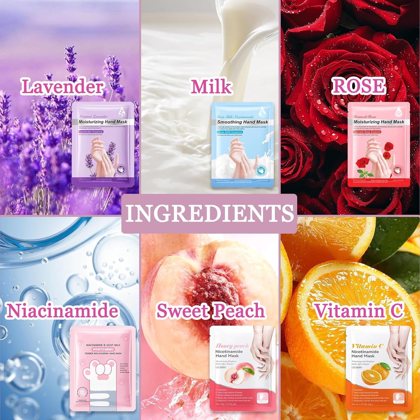 Hydrating Hand Masks, 6PCS Hand Mask Moisturizing Gloves for Men Women, Smooth Long Lasting Soft Exfoliating Hand Peeling Spa Mask Moisturizer Beauty Gift Set for Dry Cracked Rough Dull Hands（A)