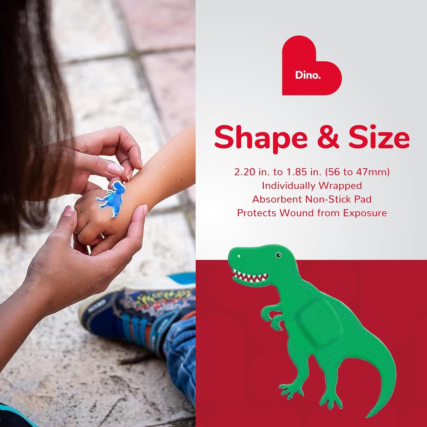 BioSwiss Kids Bandages, Dinosaur Shaped Self Adhesive Bandage Set, Latex Free, Sterile Wound Care, 50 Count