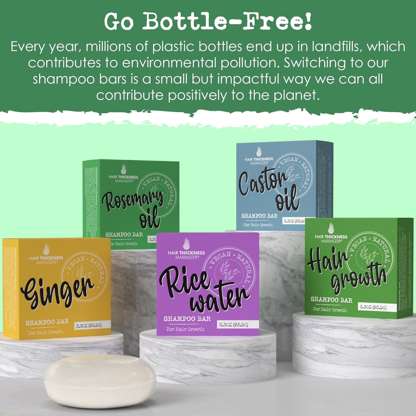 Rosemary Oil for Hair Growth Shampoo Bar. Eco-Friendly,No Harsh Chemicals, Color Safe, pH Balanced. Solid Shampoo Bar Equal To 3 Liquid Bottles. Zero Plastic, USA Made, Strengthening & Dry Hair Relief