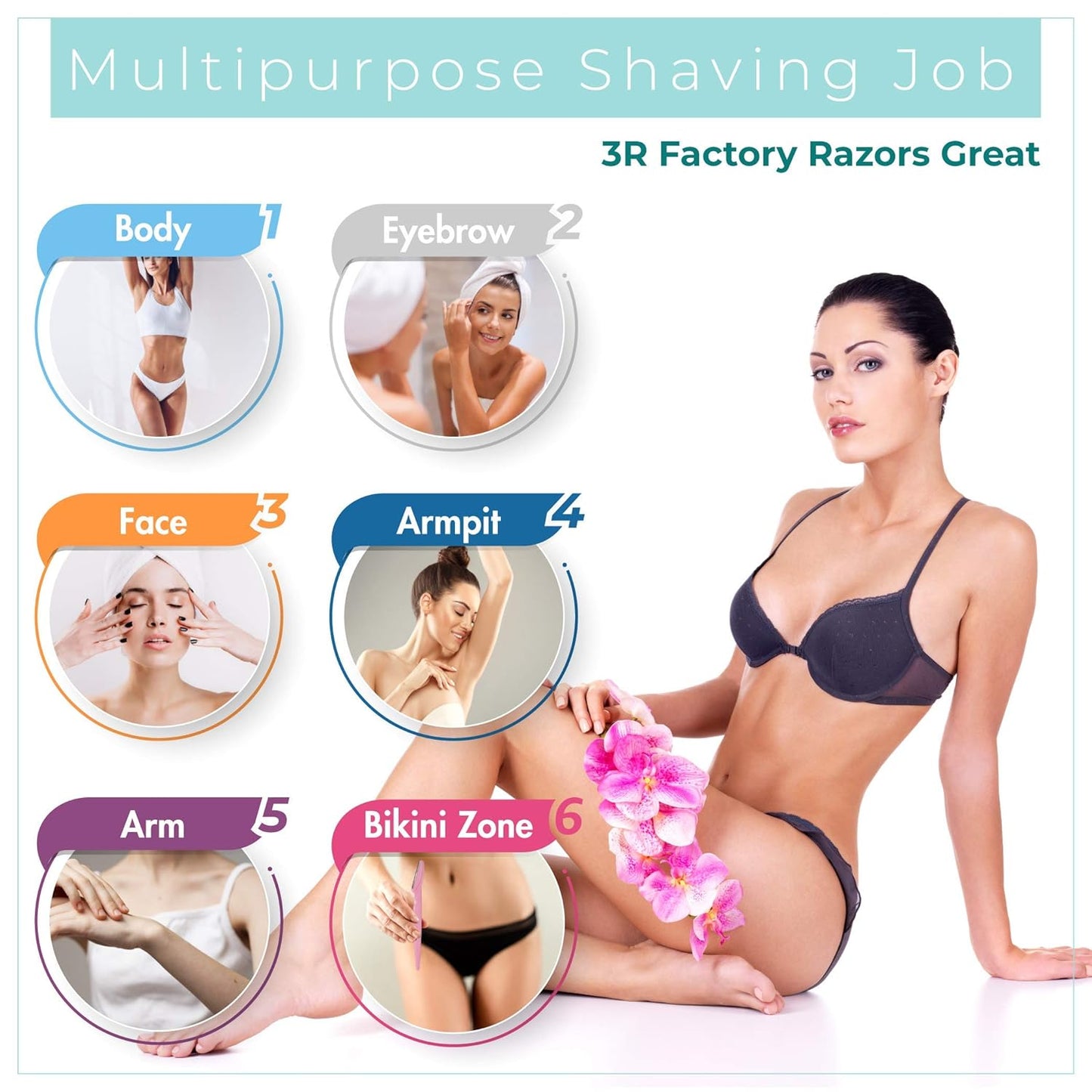 Face Razors for Women - 3R Factory Face Shaver Womens Peach Fuzz, Dermaplane Razor for Women Face, Ladies Shavers for Facial Hair, Eyebrow, Facial & Neck. Come with Safety Cover (Packs of 6)