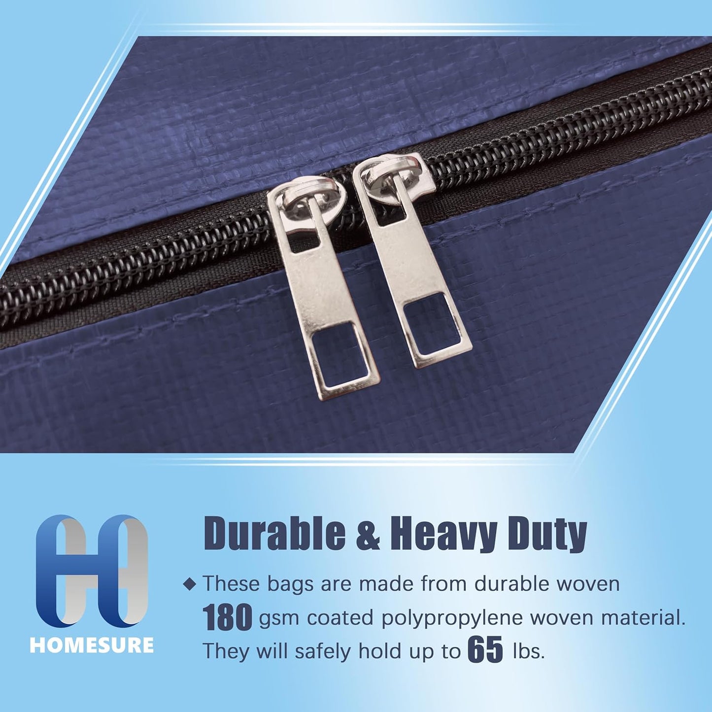 12 Pack Large Strong Moving Bags with Zippers & Carrying Handles - Water-Resistant - Heavy Duty Storage Tote for Space Saving, Fold Flat, Alternative to Moving Box (Blue)