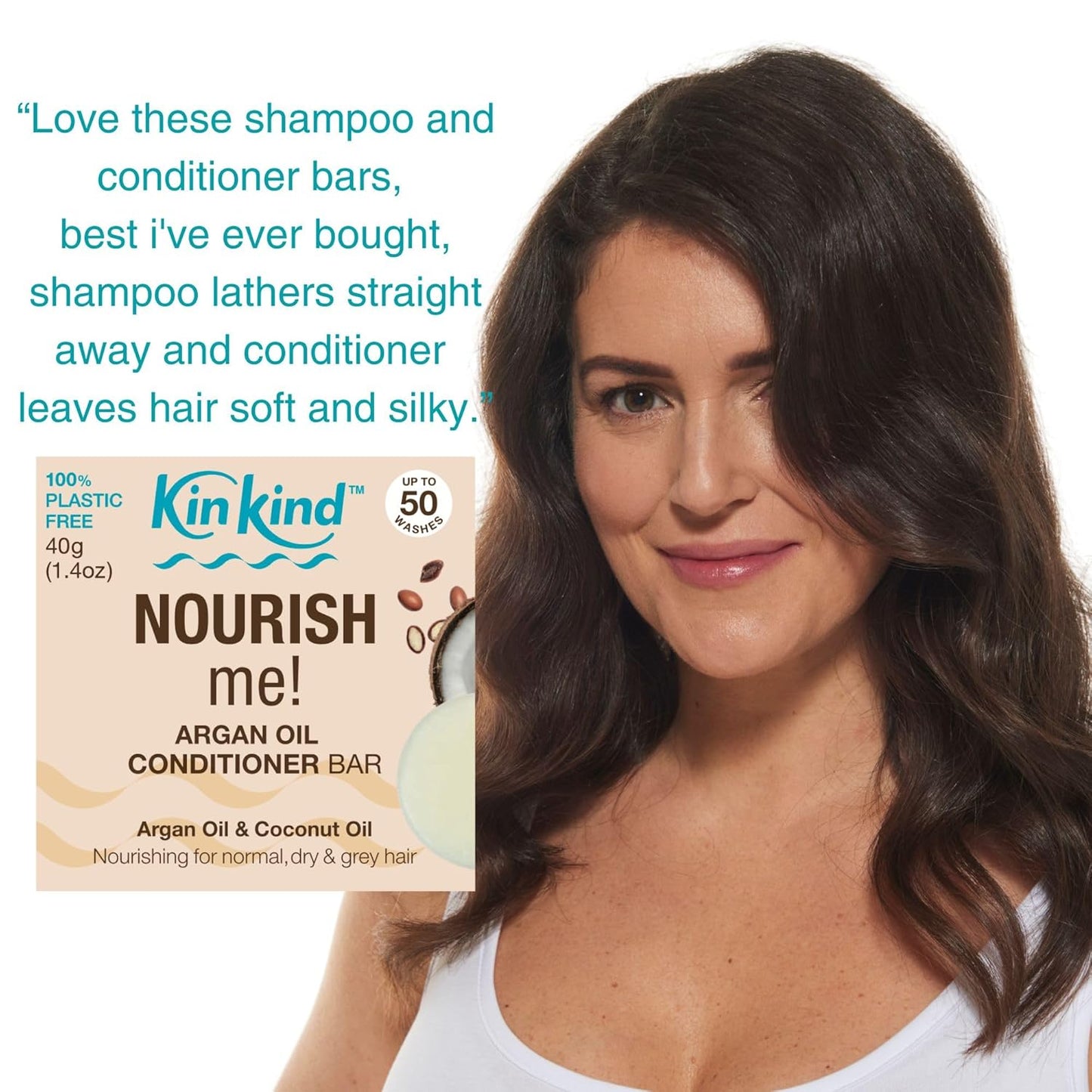 KinKind Hair Conditioner Bar - NOURISH Me! | Argan Oil Conditioner Bar for Hair - Solid Coconut Conditioner - Dry Hair Conditioner | For Normal/Dry & Grey Hair | Up to 50 Washes - Vegan & Cruelty Free