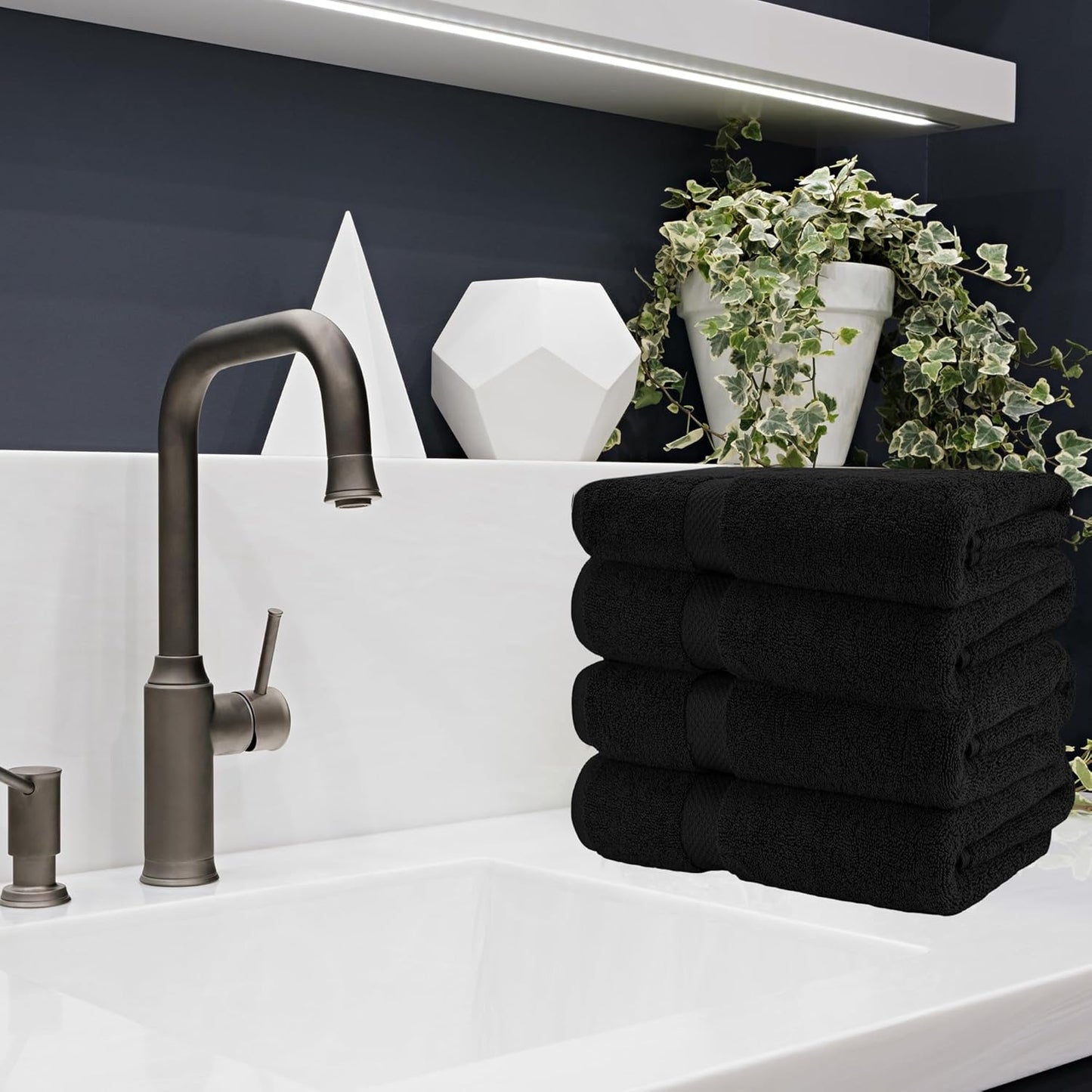 HERCULEAN Bath Sheet 30 x 60 Pack of 4 | 450 GSM Quick Dry and Highly Absorbent | 100% Cotton Terry Towels for Bathroom - Perfect for Shower - Pool and Spa - Luxury Soft Towels - Black