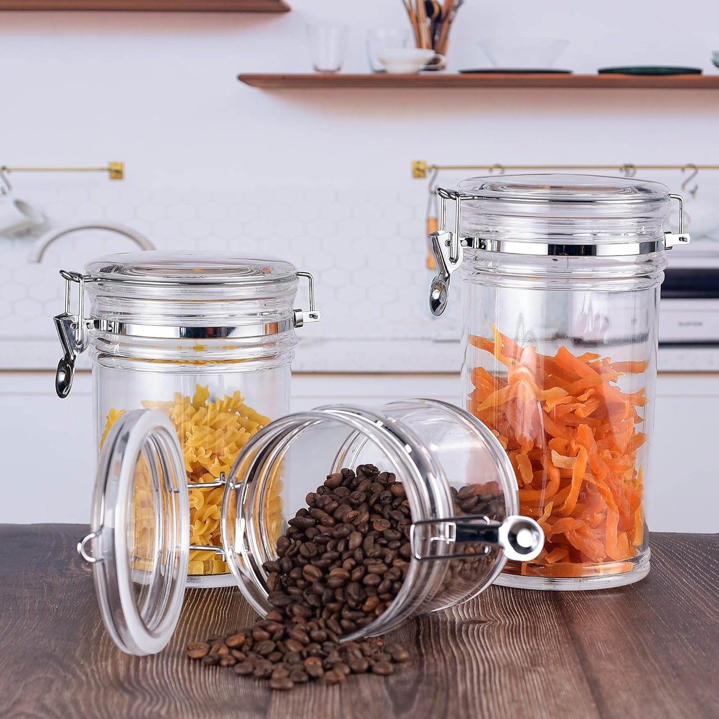 35 oz Reinforced Small Acrylic Canister with Locking Clamp, Airtight Flip Jar | Food Storage Container for Flour, Sugar, Coffee, Candy, Cookie etc