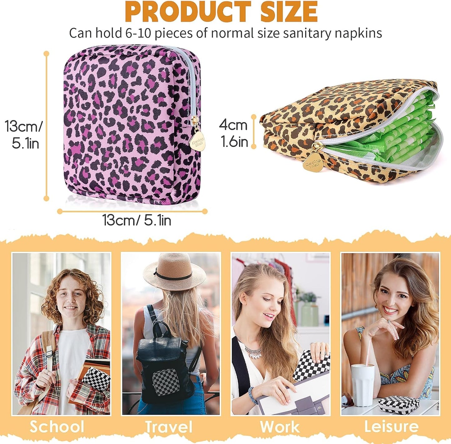 Desing Wish Sanitary Pad Storage Bag Portable Period Bag for Teen Pads/Sanitary Napkins/Small Tampons, Sanitary Napkin Storage Bag First Period Gifts for Teen Girls (Pink Leopard)