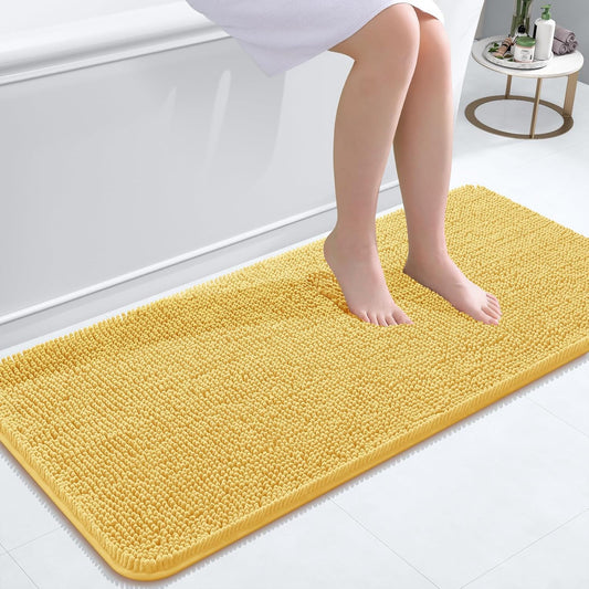 OLANLY Bathroom Rugs 47x20, Extra Soft Absorbent Chenille Bath Rugs, Rubber Backing Quick Dry, Machine Washable Bath Mats for Bathroom Floor, Tub and Shower, Home Decor Accessories, Yellow