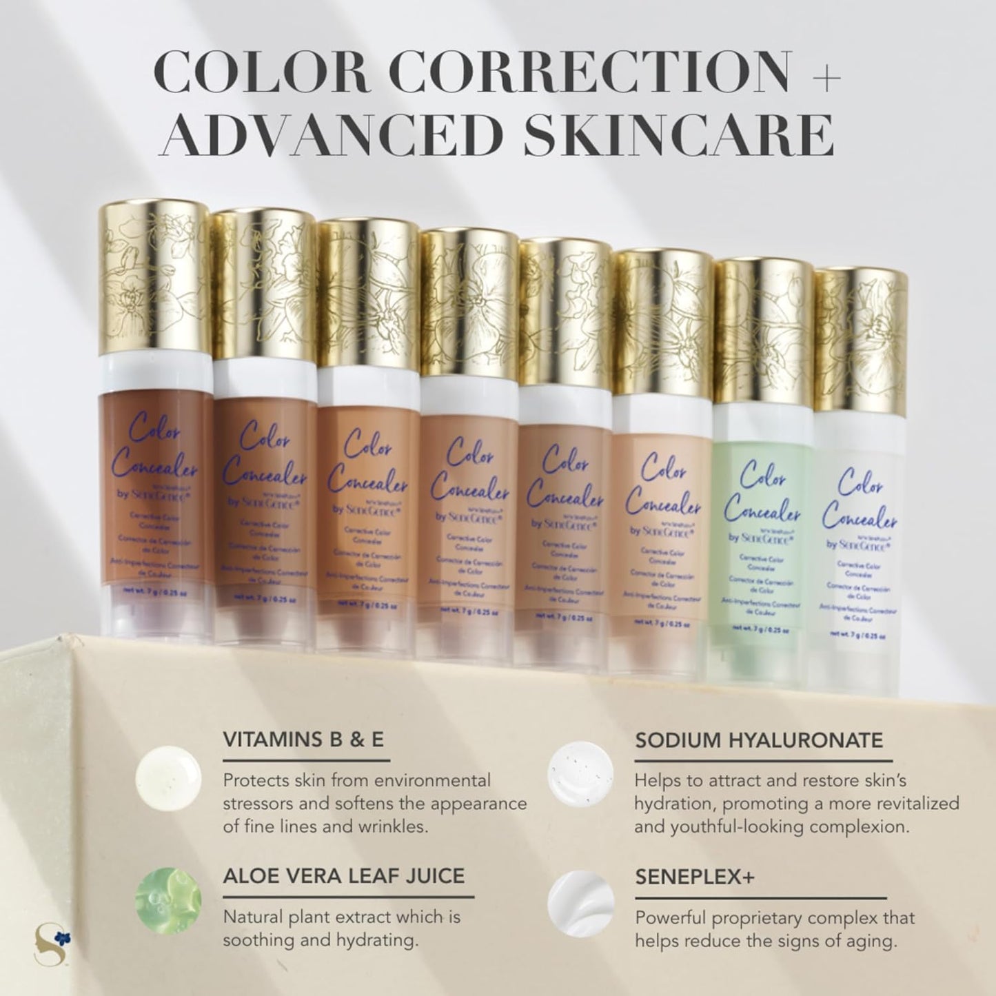 SeneGence Corrective Color Concealer, Medium, 0.25 Fl Oz, Anti-Aging Benefits, Hydrating Aloe Vera Juice, Vitamin B & E for Even Skin Tone and Flawless Coverage
