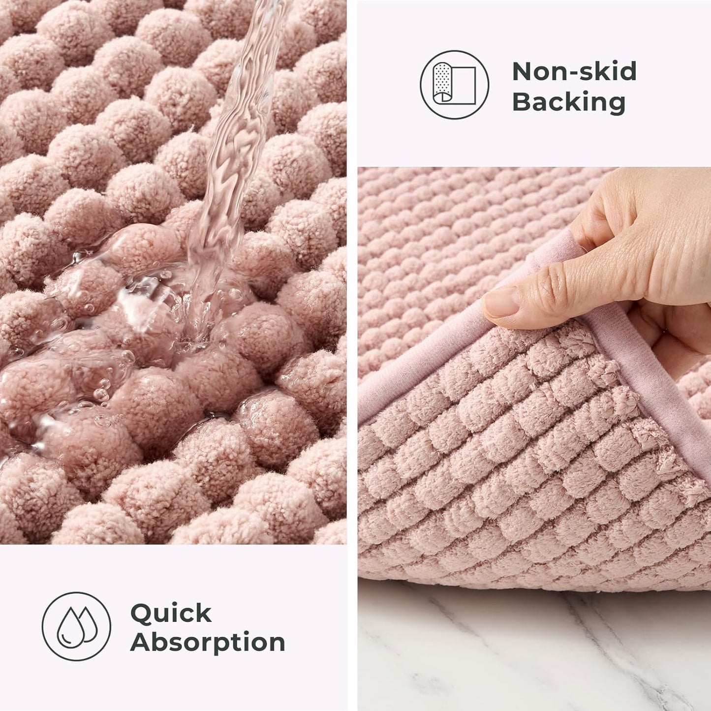 FRESHMINT Thick Chunky Chenille Bathroom Rugs 20"x32", Non Slip Bath Mat for Bathroom Floor, Large Soft Bathroom Decor Accessories, Cute Shower Mat Water Absorbent, Washable, Dusty Pink