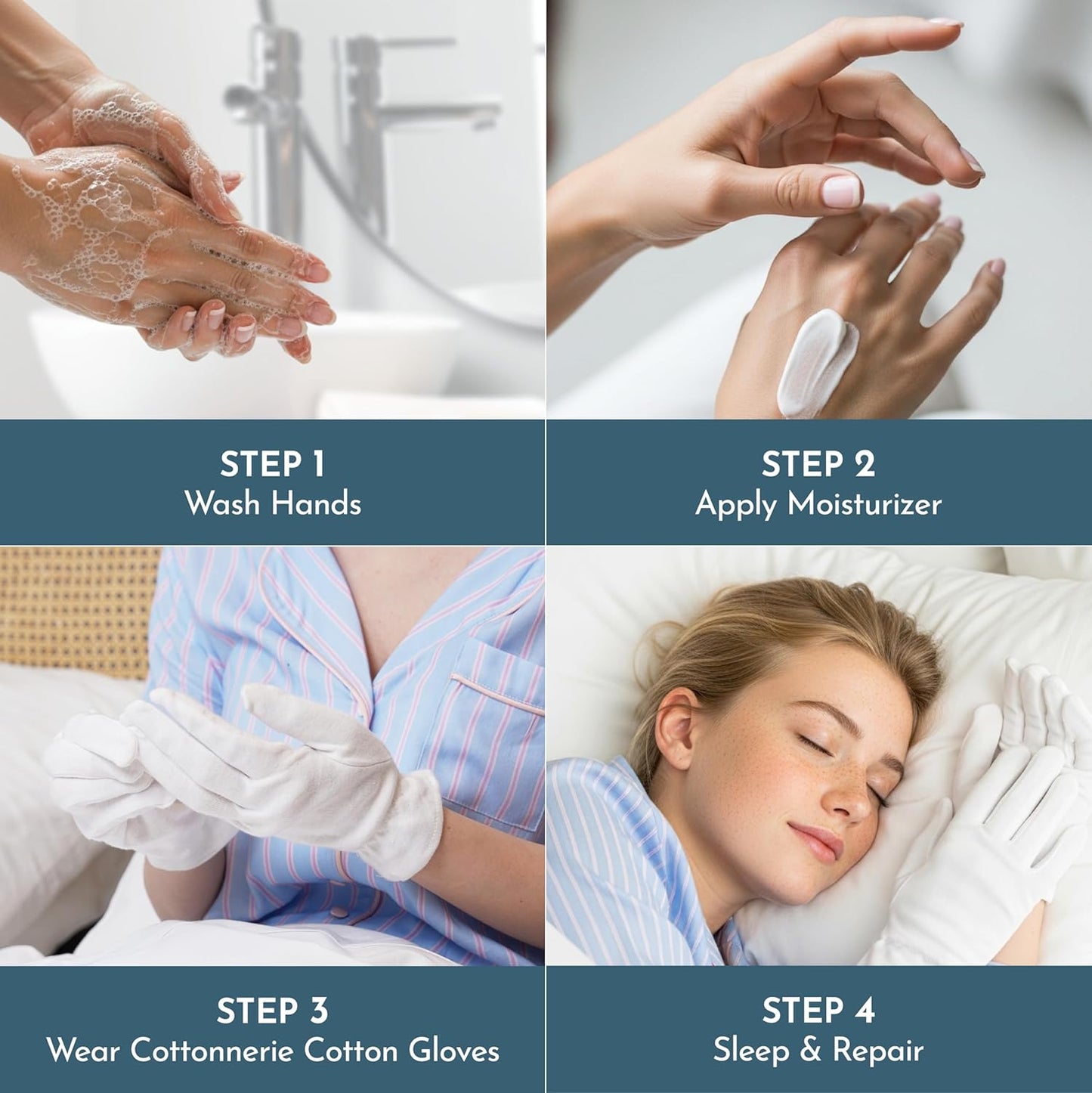 Cottonnerie Original Cotton Gloves for Dry Hands Sleeping, Moisturizing Gloves Overnight, Hand Moisturizer Gloves, Moisture Gloves for Dry Hands Overnight, Sleeping Gloves, Small 4 Pairs