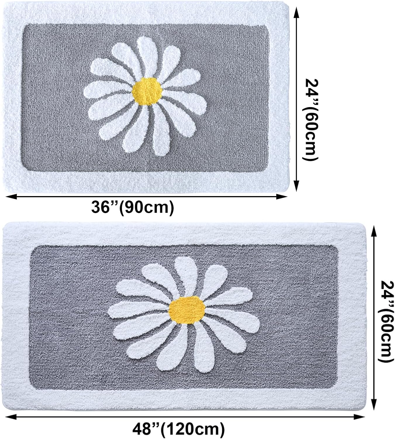 Bathroom Rugs Mat, White Flower Bath Rugs Fluffy Soft Superfine Fiber Rugs Non Slip Bath Mat Machine Wash Plush Mats,Bathroom Rug for Bathroom Shower Room (24x48, Gray)