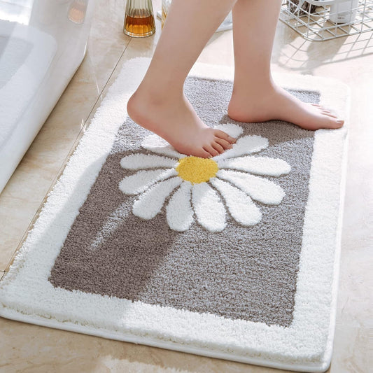 Bathroom Rugs, White Flower Fluffy Soft Superfine Fiber Rugs Non Slip Machine Wash Plush Bath Rugs for Bathroom Shower Room (20x32, Gray)