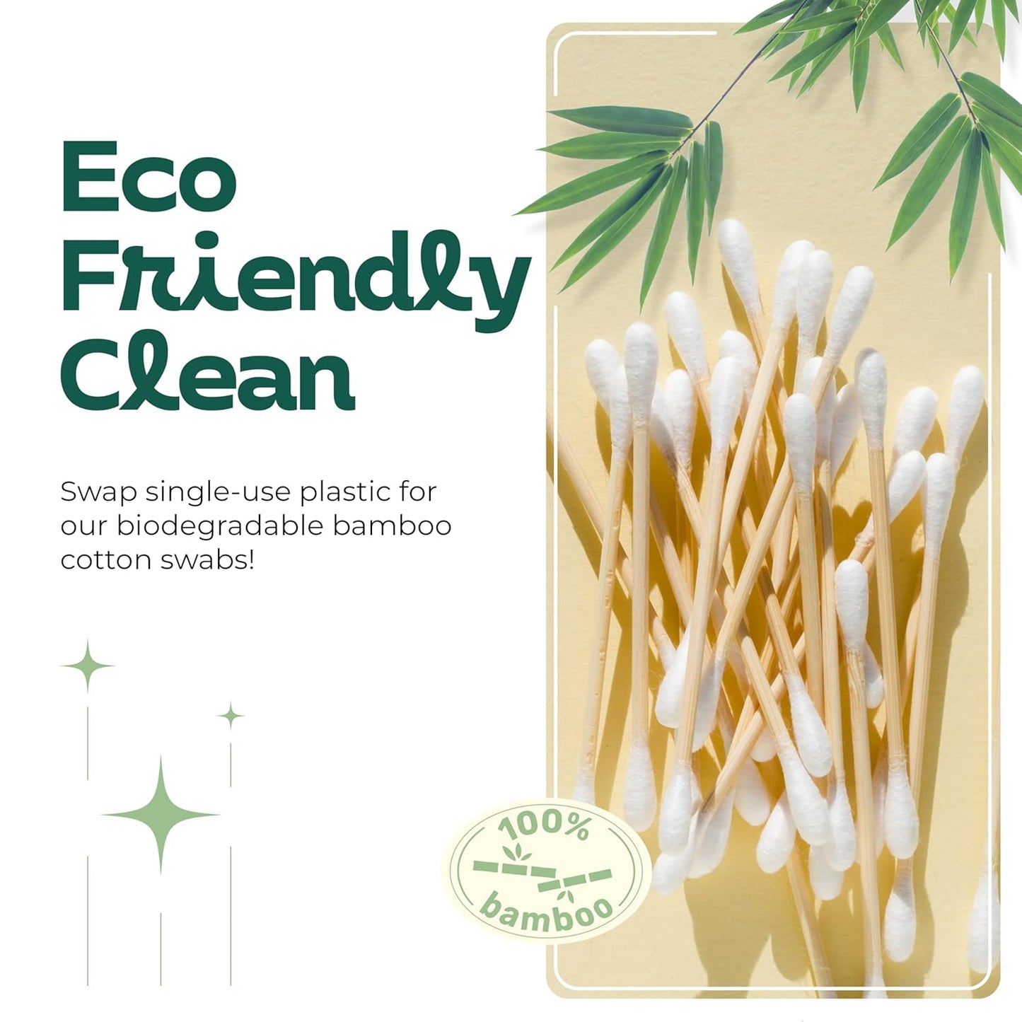 Bamboozle Eco-Friendly Premium Bamboo Cotton Swabs - Sustainable, Biodegradable, & Stylish Personal Care Solution, 500 count