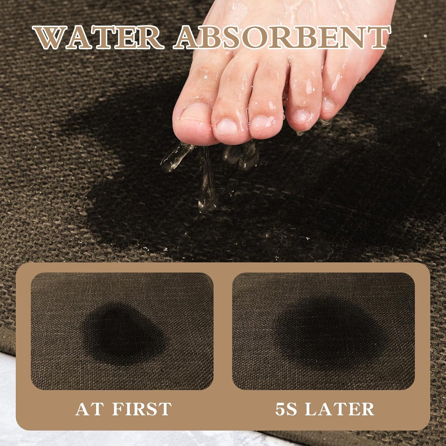 chakme Bathroom Rugs Mat 32x17, Ultra Thin Non Slip Bath Mat Quick Dry Absorbent Bath Mat for Bathroom Floor, (Brown, 32"x17")