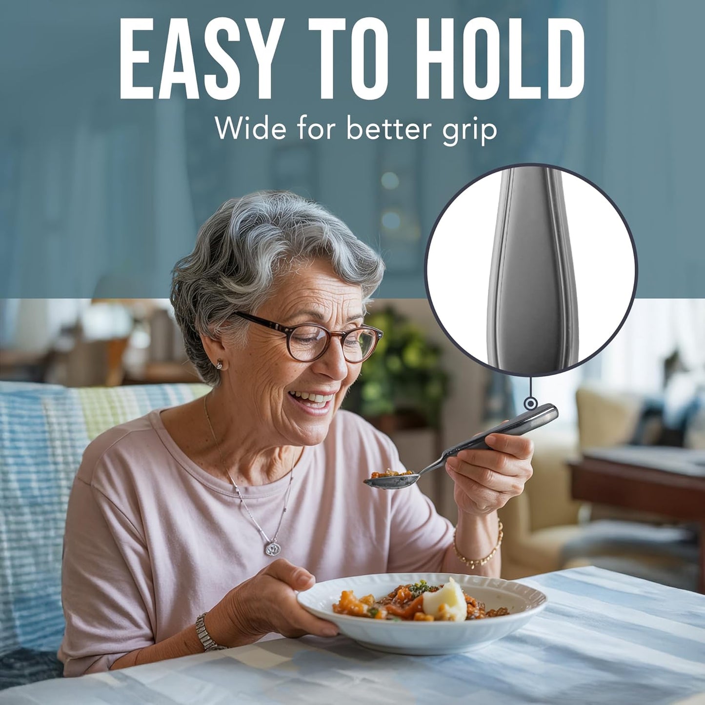 BUNMO Weighted Utensils for Hand Tremors - Elderly, Weak Hand Grip & Handicapped - Stainless Steel - Eat Independently - Weighted 3 Piece Set