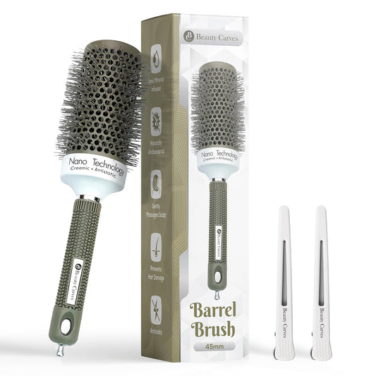 Round Brush, 45 mm/1.7 Inch Barrel with 2 Clips – Round Hair Brush with Flexible Nylon 66 Bristles Nano Ionic Heat Resistant Tech for Professional Curling, Styling & Shining Texture