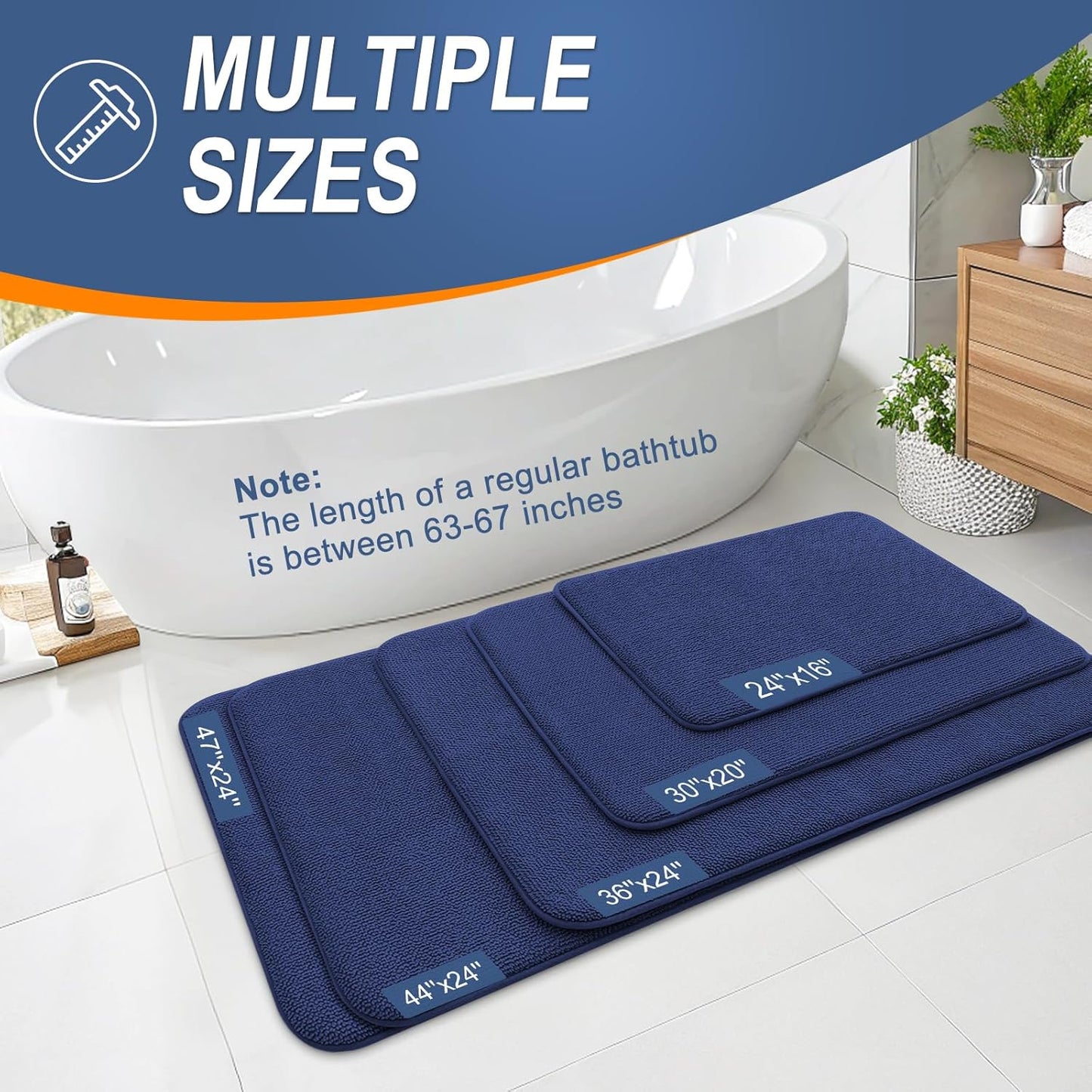 OLANLY Thick Memory Foam Bath Mat Rug 24x16, Extra Soft Absorbent Bathroom Rug, Quick Dry Bath Mats, Non-Slip, Machine Washable Carpet, Tub and Shower, Home Decor Accessories, Twilight Sapphire