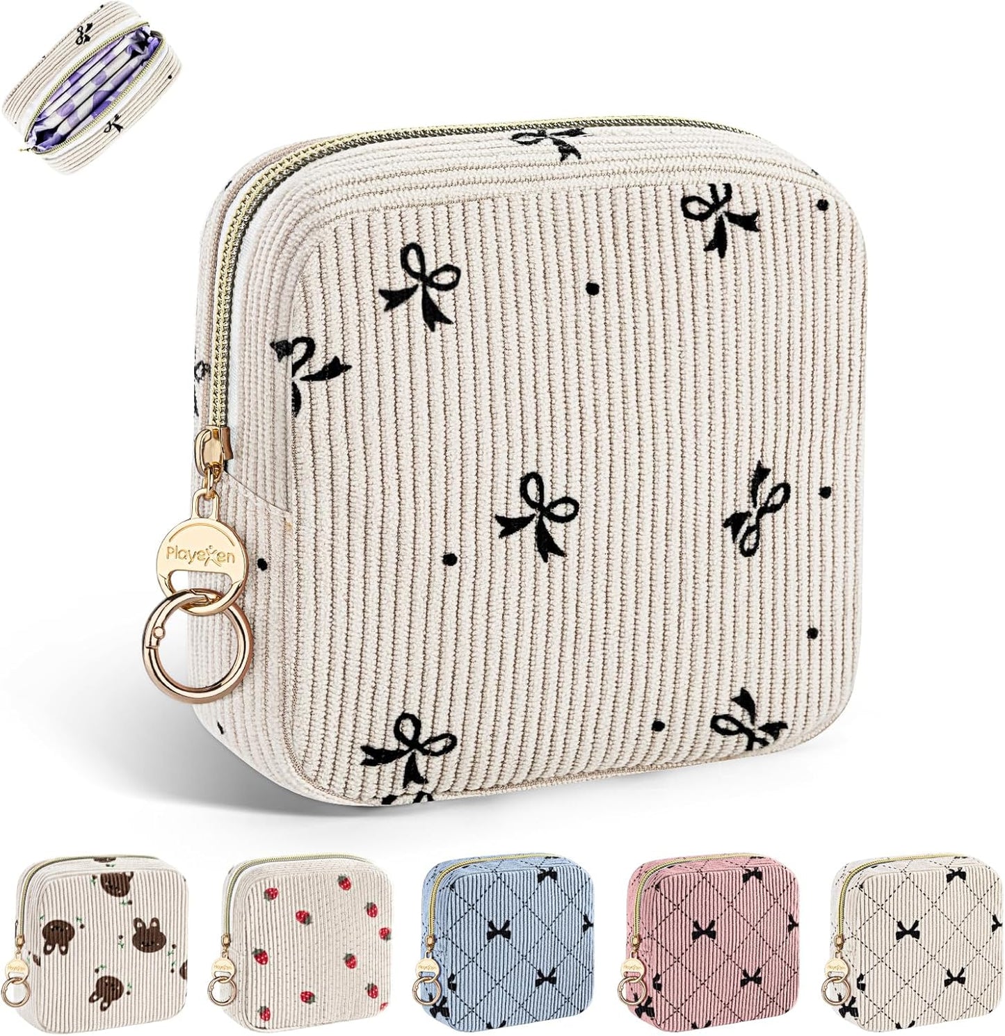 Period Bag for Teen Girls, Corduroy Cute Sanitary Napkin Storage Bag, Menstrual Pad Bag Tampon Holder for Purse